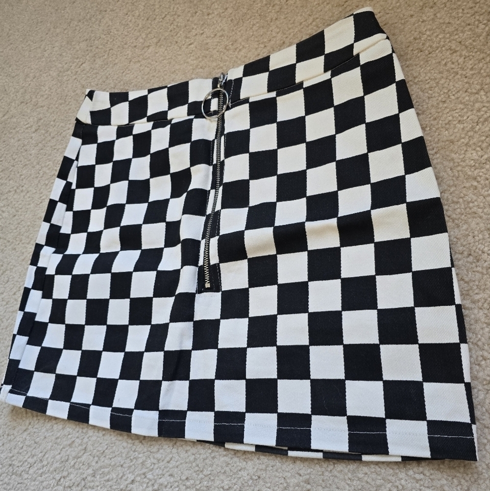 🌈Coolane O-Ring Zip Fly Checkered Black and White Skirt Size Small US 4 - Picture 3 of 9